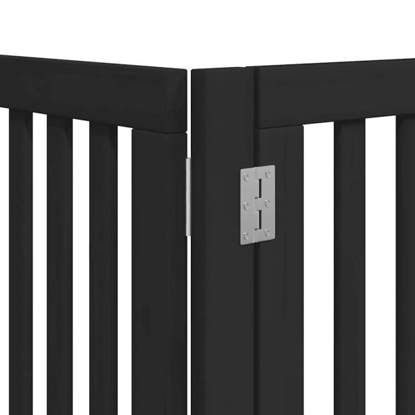 Poartă câini pliabilă cu ușă 12 panouri negru 600 cm, lemn plop