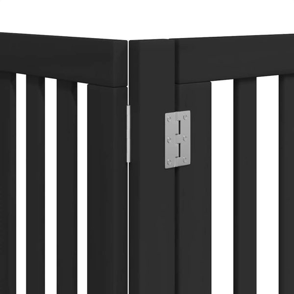 Poartă câini pliabilă cu ușă 12 panouri negru 600 cm, lemn plop