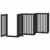 Poartă câini pliabilă cu ușă 15 panouri negru 750 cm, lemn plop