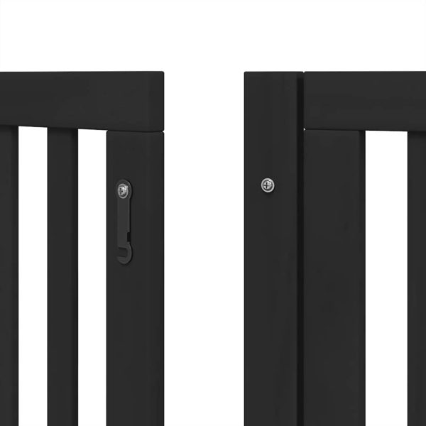 Poartă câini pliabilă cu ușă 15 panouri negru 750 cm, lemn plop
