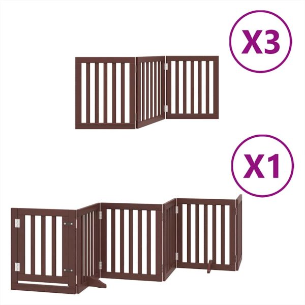 Poartă câini pliabilă cu ușă 15 panouri maro 750 cm, lemn plop