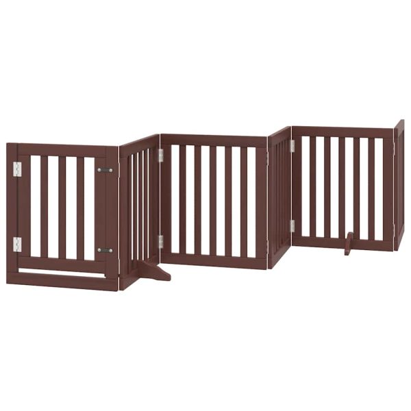 Poartă câini pliabilă cu ușă 15 panouri maro 750 cm, lemn plop