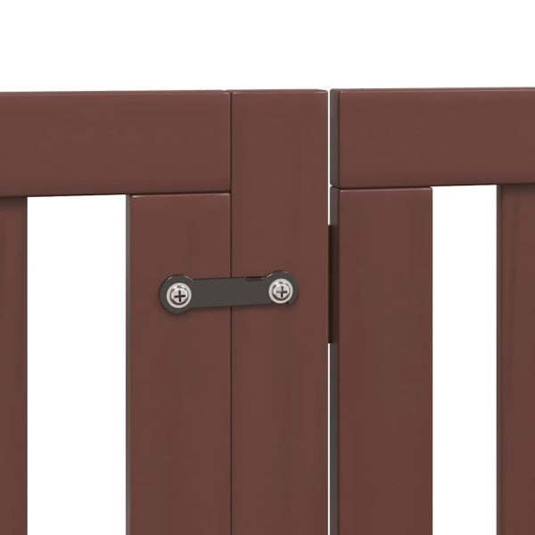 Poartă câini pliabilă cu ușă 15 panouri maro 750 cm, lemn plop