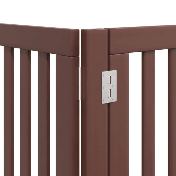 Poartă câini pliabilă cu ușă 15 panouri maro 750 cm, lemn plop