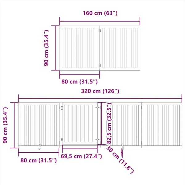 Poartă câini pliabilă cu ușă 10 panouri, alb, 800 cm, lemn plop