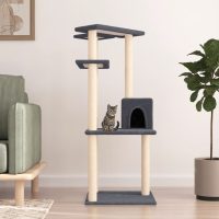 Ansamblu pisici cu stâlpi din funie sisal, gri închis, 123 cm