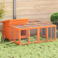 vidaXL Cușcă pentru iepuri maro 144x123x67,5 cm din lemn masiv de pin