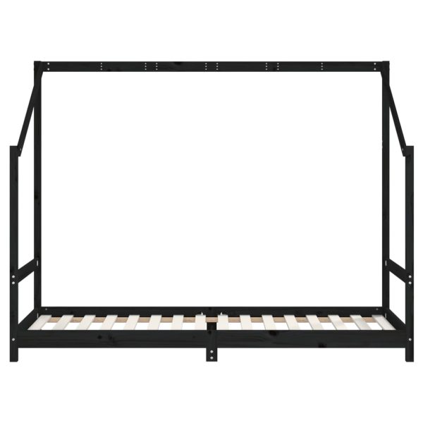 Cadru pat pentru copii, negru, 90x200 cm, lemn masiv de pin