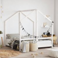 Cadru de pat pentru copii, alb, 2x(70x140) cm, lemn masiv pin