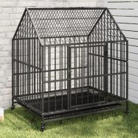 8721012288799_m_en_hd_1 vidaXL Cușcă pentru câini cu roți, negru, oțel galvanizat