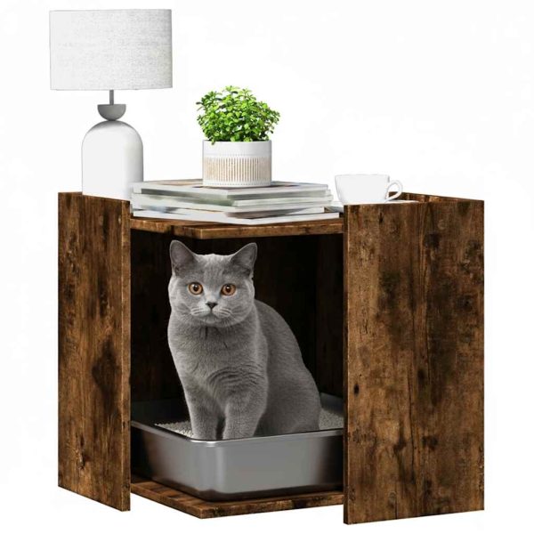 Cutie litieră pisici stejar fumuriu 53x53x51 cm lemn prelucrat
