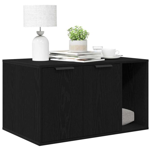 Litiera pentru pisici, împrejmuire, stejar negru, 80x50x45 cm, lemn stratificat