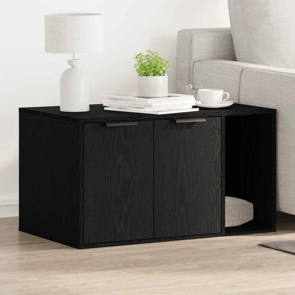 Litiera pentru pisici, împrejmuire, stejar negru, 80x50x45 cm, lemn stratificat