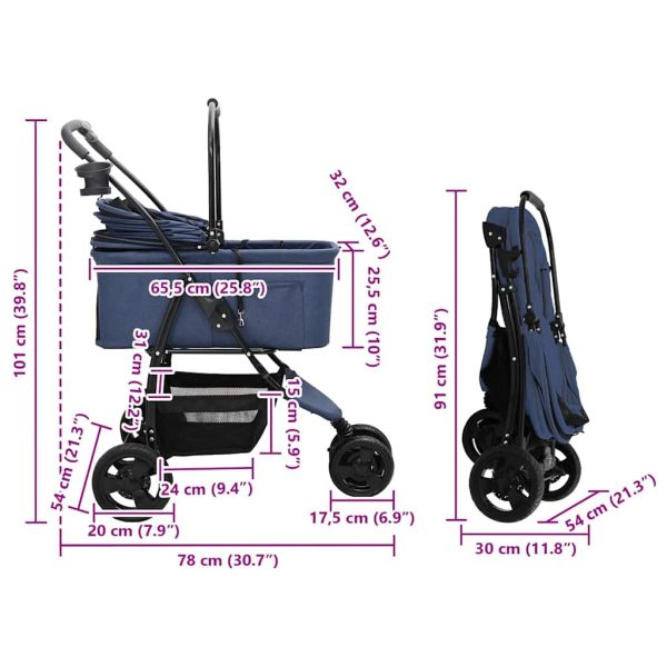 Carucior pentru Pisici Pliante albastru 78 x 54 x 101 cm