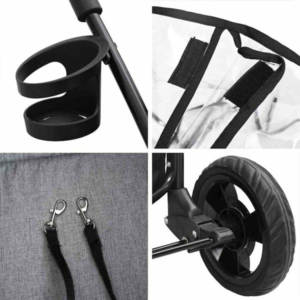 Carucior pentru Pisici Pliante Gri 78 x 54 x 101 cm Poliester