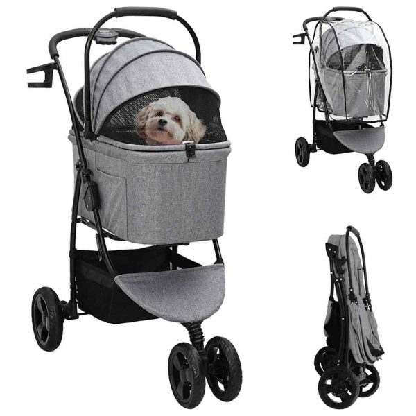 Carucior pentru Pisici Pliante Gri 78 x 54 x 101 cm Poliester