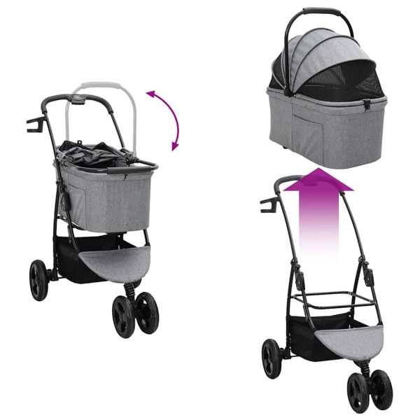 Carucior pentru Pisici Pliante Gri 78 x 54 x 101 cm Poliester