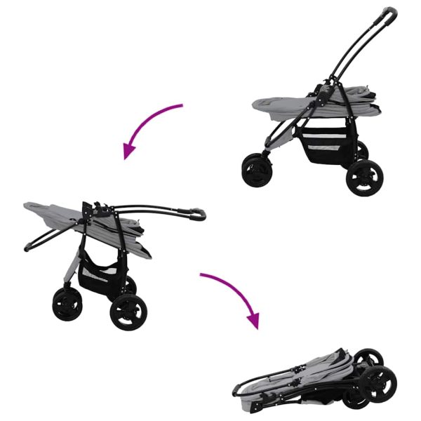 Carucior pentru Pisici Pliante Gri 78 x 54 x 101 cm Poliester