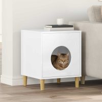 Casa pentru pisici Alb Lucios 42,5 x 40 x 53 cm Lemn compozit