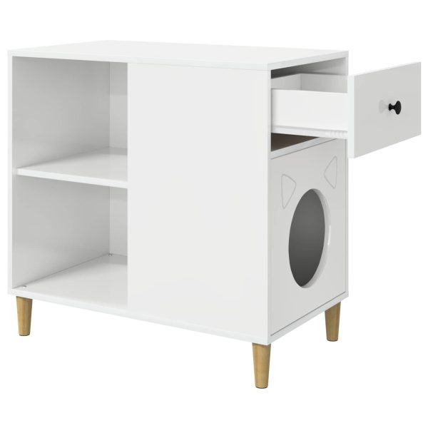 Casa pentru pisici Alb Lucios 72 x 42.5 x 70 cm Lemn compozit