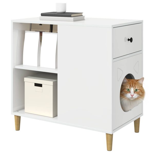 Casa pentru pisici Alb Lucios 72 x 42.5 x 70 cm Lemn compozit