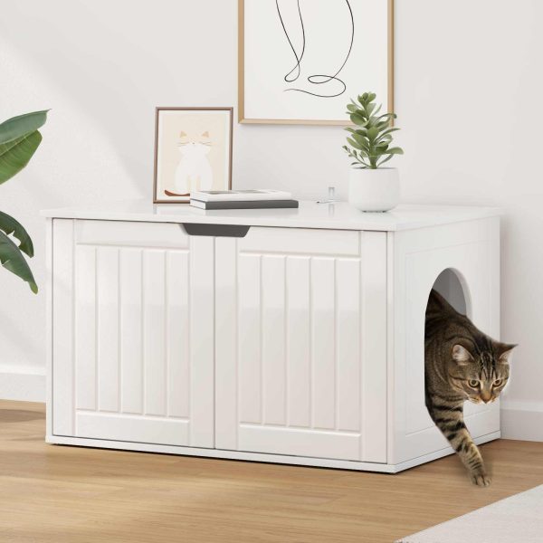 Casa pentru pisici Alb Lucios 85 x 55 x 50,5 cm Lemn compozit
