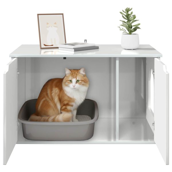 Casa pentru pisici Alb Lucios 85 x 55 x 50,5 cm Lemn compozit