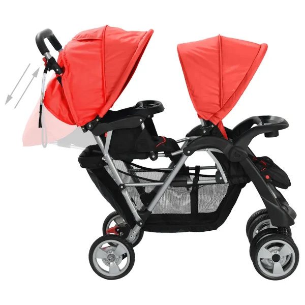 vidaXL Cărucior în tandem din oțel, roșu și negru