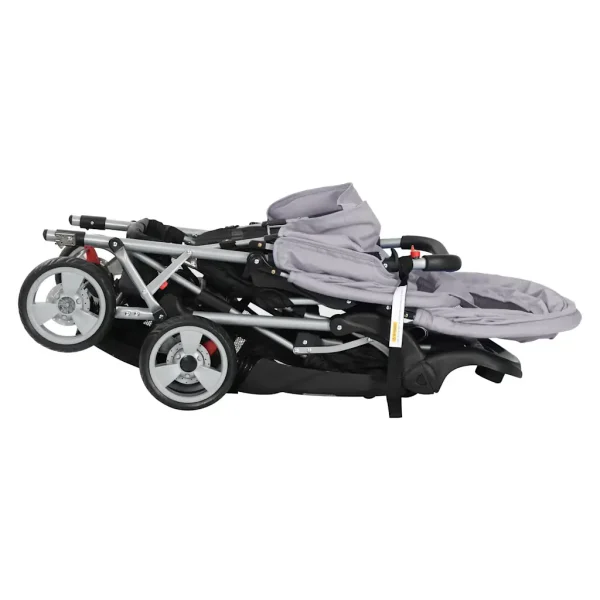 vidaXL Cărucior în tandem, gri și negru, oțel