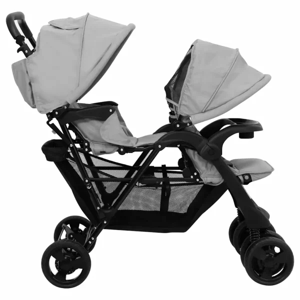 10347 5 vidaXL Cărucior pentru gemeni în tandem, gri deschis, oțel