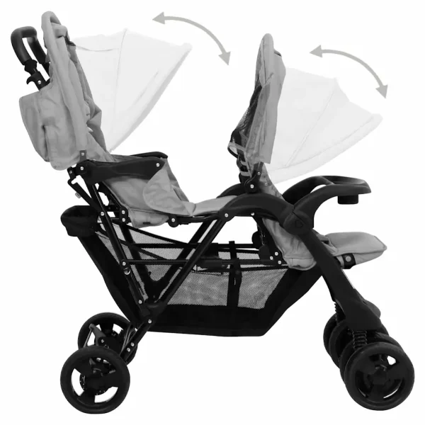 10347 7 vidaXL Cărucior pentru gemeni în tandem, gri deschis, oțel