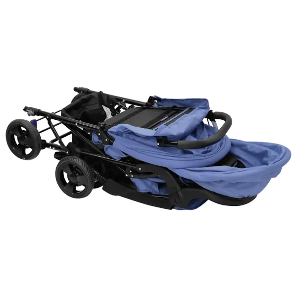 vidaXL Cărucior pentru gemeni în tandem, bleumarin, oțel