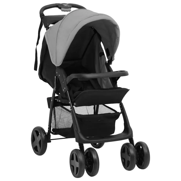 10389 2 vidaXL Cărucior pentru copii 3-în-1, gri deschis și negru, oțel