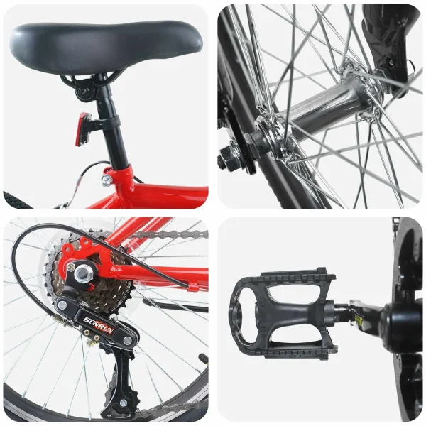 Bicicletă pentru Copii 24 Inci 6-Speed pentru 8-12 ani Roșu