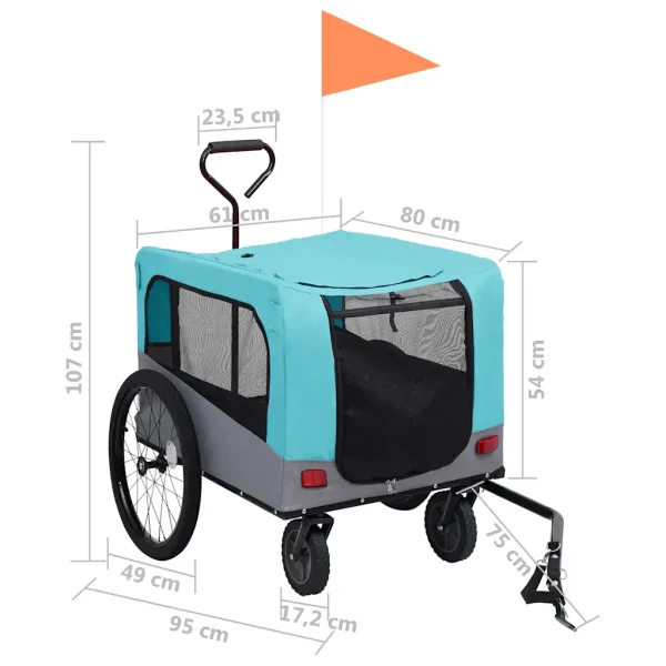 vidaXL Remorcă bicicletă & cărucior 2-în-1 animale, albastru și gri